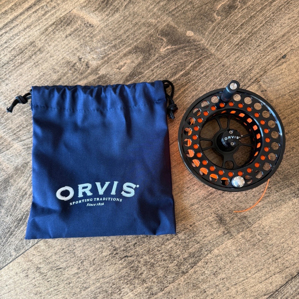 Orvis Battenkill Disc Fly Fishing Reel Spool Black Orange Pouch